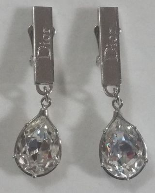 Rare Authentic Dior Christian Dior Silver Tone Crystal Drop Clip - On Earrings