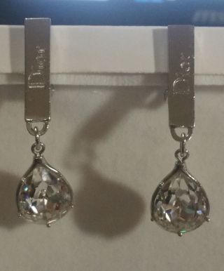 RARE AUTHENTIC DIOR CHRISTIAN DIOR SILVER TONE CRYSTAL DROP CLIP - ON EARRINGS 2