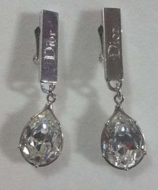 RARE AUTHENTIC DIOR CHRISTIAN DIOR SILVER TONE CRYSTAL DROP CLIP - ON EARRINGS 3