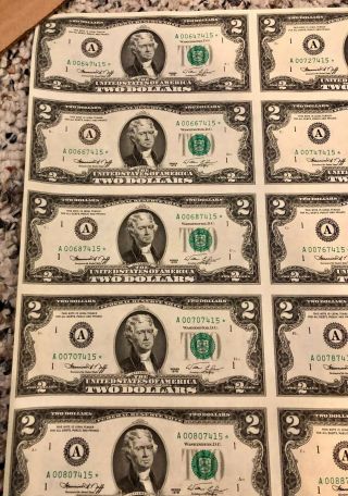 1976 Uncut Currency Star Sheet 16 $2.  00 dollar Federal Reserve Notes RARE A 4