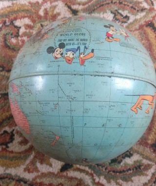 Walt Disney Rand Mcnally World Globe Vintage Rare No Base