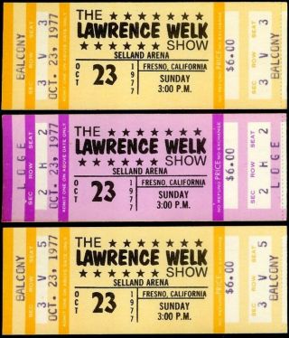 3 Rare Lawrence Welk Show Tickets Oct 23 1977