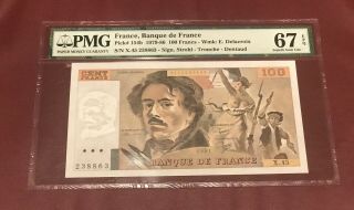 France French 100 Francs 1981 Pmg 67 Gem Unc Epq Pick 154b Eugene Delacroix Rare