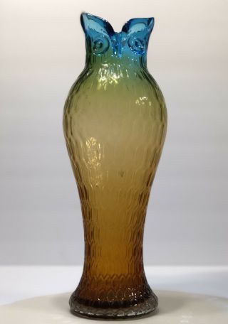 Rare Murano Tall Owl Blue Glass Vase
