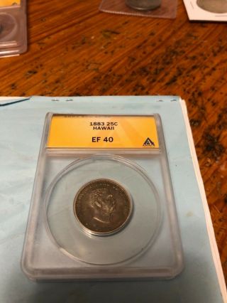 Rare 1883 Hawaii 25 Cent Coin Quarter Graded By Anacs Ef40