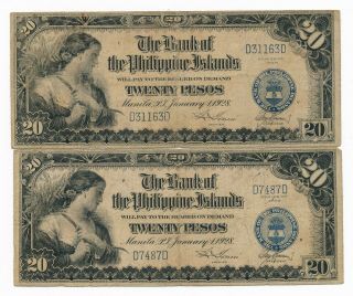 Bank Of Philippine Islands 20 Pesos 1st Jan 1928 P.  18a Rare Notes