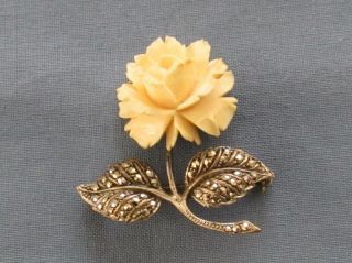 Rare Vintage Sterling Silver 925 Marcasite Celluloid Flower Pin Brooch Germany
