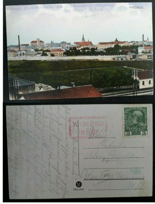 Very Rare 1915 Austria - Hungary Postcard " Přerov " Ties 5h Stamp Field Post Cd