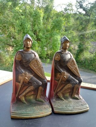 Rare Kronheim And Oldenbusch K&o Co Crusader Knight Bookends Metal 1920s 30s Art
