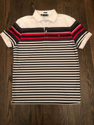 Rare J Lindeberg Golf Shirt Red White Black Stripe Size M Medium