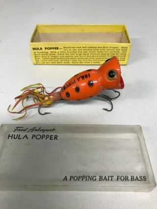 Fred Arbogast Hula Popper Fishing Lure Very Rare Orange W/14 Spots & Orig Box