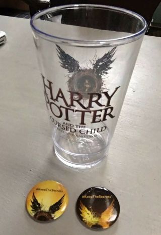 Harry Potter And The Cursed Child Cup Pint Part 1 And 2 Buttons Broadway Rare