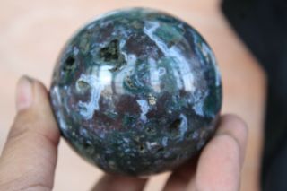 446g Natural Rare Plants Agate Geode Crystal Sphere Ball Healing