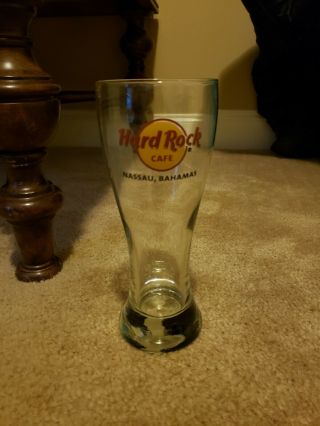 Hard Rock Cafe Nassau Bahamas Rare Pilsner Beer Glass Hard To Find Red Rim Logo