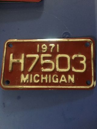 1971 Michigan Motorcycle License Plate H7503 Rare