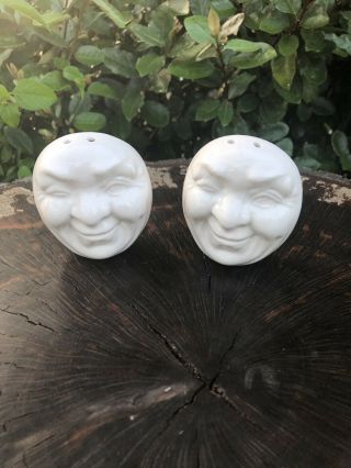 Rare Vintage 1980 Sarsaparilla Man In The Moon Face Salt And Pepper Shakers