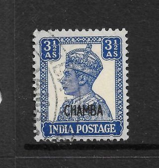 1938 - 40 Chamba,  Sg115 Cat £55,  3 1/2,  Kgvi,  Bull C,  India,  Indian Rare States,  Kg6