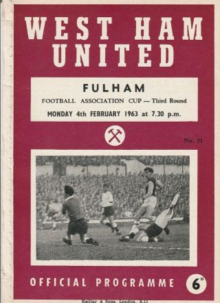 Rare: West Ham United V Fulham 1962/63 Fa Cup (4th February Issue)
