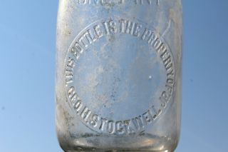Geo.  H.  Stockwell Jr.  Dairy Milk Bottle Embossed Evansville Indiana Ind In Rare