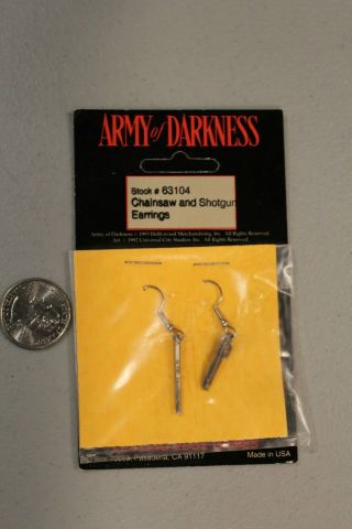 Rare Army Of Darkness Shotgun And Chainsaw Earrings Nos 1993 1992 Ash Mip