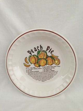 Rare Peach Vintage Hankook Ceramic Pie Plate Peach Pie Recipe - - 10 - 1/2 " Across