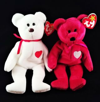Set Of Valentino And Valentina Bears Ty Beanie Babies Rare