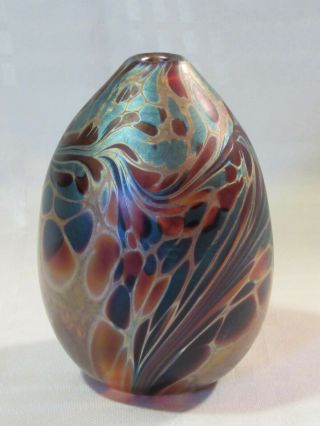 Rare Vintage " Mgt Studio " Iridescent Art Glass Bud Vase Signed Dated 1988