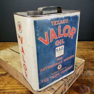 Rare Early Texaco Valor Motor Oil Can 2 Two Gallon Oil Can Tin Advertising