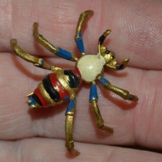 Vintage 1960s Thin Metal Wasp / Insect Shaped Colorful Lapel Brooch Pin Rare