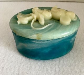 Vintage Rare Disney Minnie Mouse Soapstone Oval Trinket Jewelry Box Blue 2