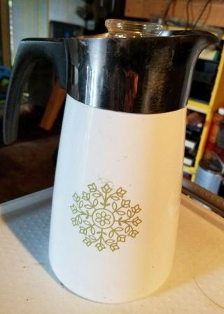 Corning Ware Pyrex Coffee Pot Vintage Rare Green Snowflake Stove Top
