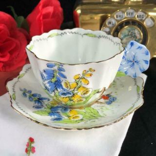 Rare 1923 - 33 Star Paragon English Foxglove Flower Pansy Handle Cup Saucer