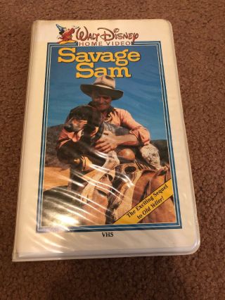 Disney - Savage Sam Vhs (white Clam Shell) Rare