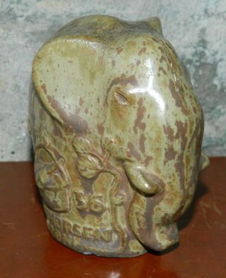 Rare Stoneware Elephant By Arne Bang,  With Advertising On The Side From 1936