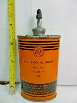 Rare Vintage (3oz. ) Willcox & Gibbs Sewing Machine Oil Tin Can Handy Oiler
