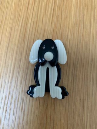 Vintage Lea Stein Rare Plouc Dog Brooch Black And White
