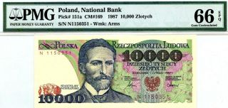 Money Poland 10,  000 Zlotych 1987 National Bank Pmg Gem Unc Pick 151a Rare