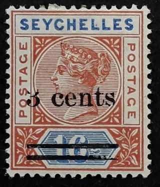 Rare 1901 - Seychelles 3c On 16c Qv Postage Stamp Error On O/p