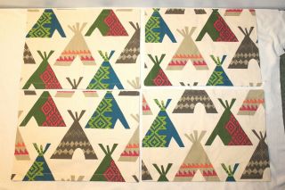 Crate And Barrel Winter Set Of 4 Teepee Indian Placemats Colorful Rare 14 " X19 "