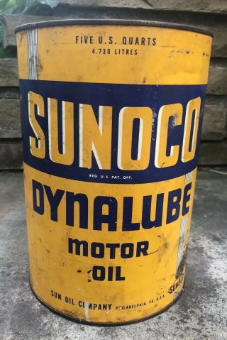 Vtg 1946 Sunoco Dynalube Motor Oil 5 Quart Oil Can Rare Sun Oil Co.  Gas Station