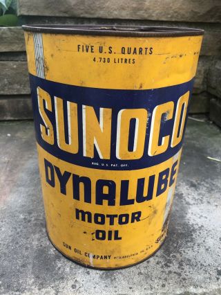 Vtg 1946 SUNOCO DYNALUBE Motor Oil 5 Quart Oil Can Rare Sun Oil Co.  Gas Station 2