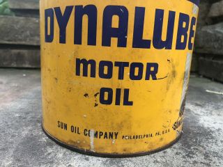 Vtg 1946 SUNOCO DYNALUBE Motor Oil 5 Quart Oil Can Rare Sun Oil Co.  Gas Station 3