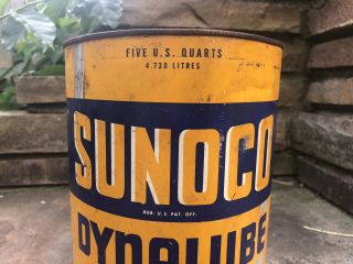 Vtg 1946 SUNOCO DYNALUBE Motor Oil 5 Quart Oil Can Rare Sun Oil Co.  Gas Station 4