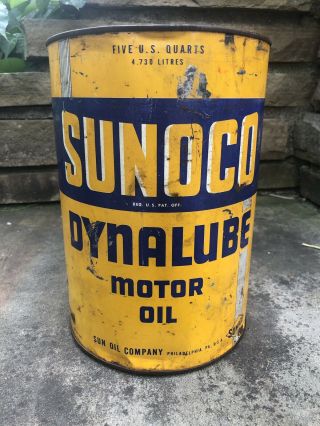 Vtg 1946 SUNOCO DYNALUBE Motor Oil 5 Quart Oil Can Rare Sun Oil Co.  Gas Station 7