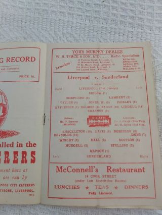 LIVERPOOL FC v Sunderland August 28th Div 1 1948 And VERY Rare 3