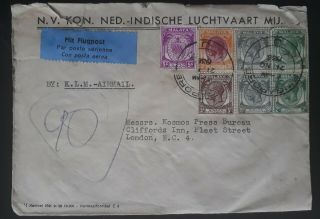 RARE 1936 Malaya Airmail Cover ties 7 KGV stamps canc Singapore to London 2