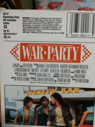 O VHS tape War Party Kevin Dillon Billy Wirth 1988 rare HBO video 3