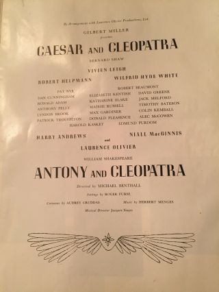 Rare Vivien Leigh And Laurence Olivier Caesar And Cleopatra Broadway Program 2