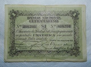 Timor : Uma Pataca Banknote 1910 - Rare