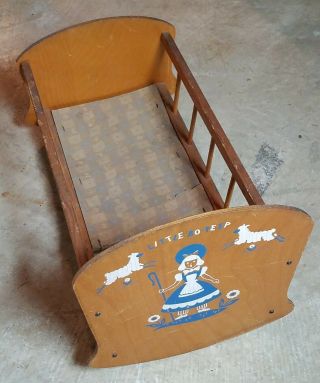 Rare Vintage Little Bo - Peep Wood Baby Doll Rocking Cradle Bed Crib Toy 20 Inch